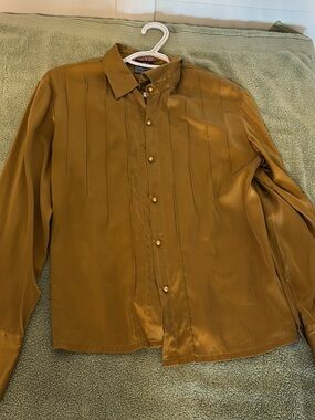 Golden Mustard Satin Button-Up Blouse